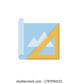 draft blue print and square ruler icon vector