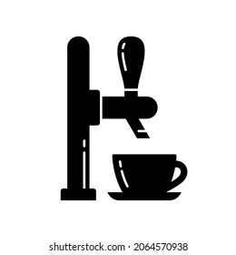 Draft coffee silhouette icon. Black simple vector of tap with cup. Contour isolated pictogram on white background