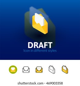 Draft color icon, vector symbol in flat, outline and isometric style isolated on blur background