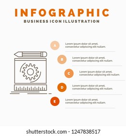 Draft, engineering, process, prototype, prototyping Infographics Template for Website and Presentation. Line Gray icon with Orange infographic style vector illustration