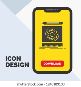 Draft, engineering, process, prototype, prototyping Glyph Icon in Mobile for Download Page. Yellow Background