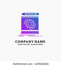 Draft, engineering, process, prototype, prototyping Purple Business Logo Template. Place for Tagline.