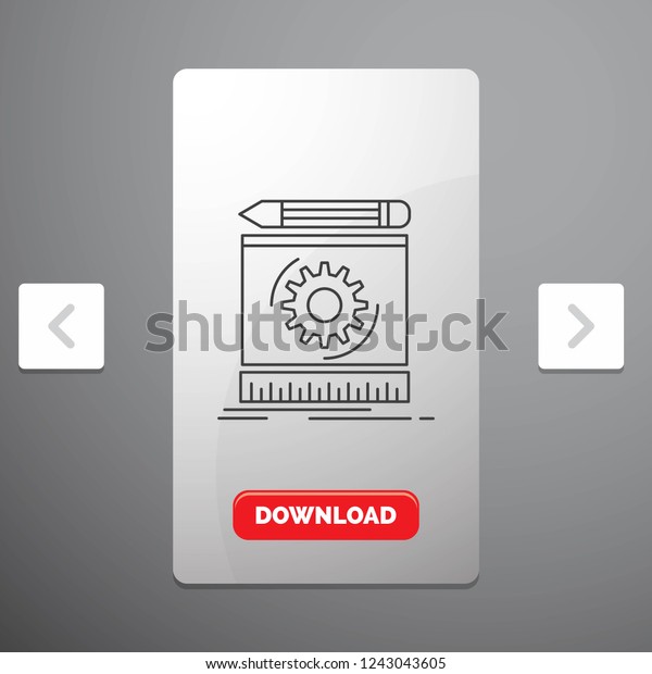 Draft, engineering, process, prototype,\
prototyping Line Icon in Carousal Pagination Slider Design &\
Red Download Button