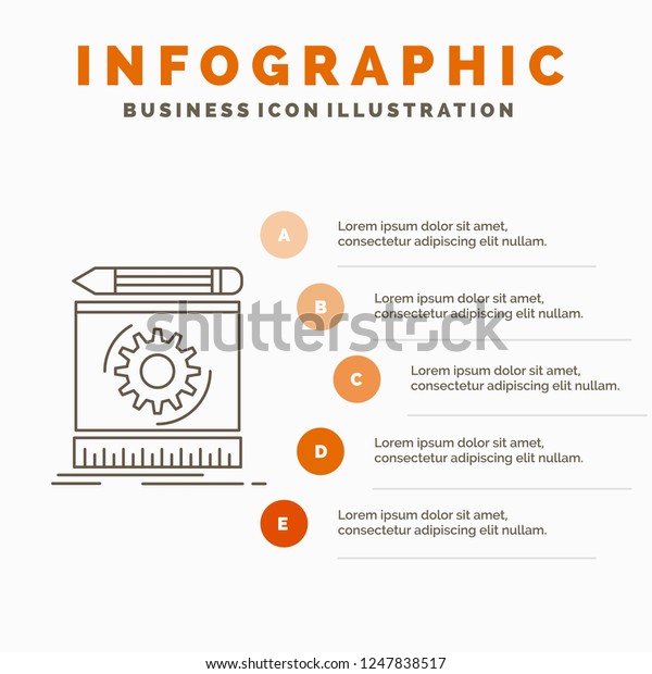 Draft, engineering,\
process, prototype, prototyping Infographics Template for Website\
and Presentation. Line Gray icon with Orange infographic style\
vector illustration