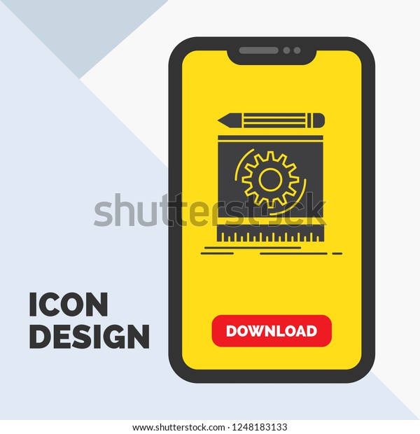 Draft, engineering,\
process, prototype, prototyping Glyph Icon in Mobile for Download\
Page. Yellow Background