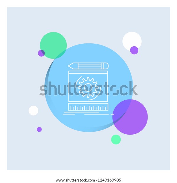 Draft, engineering, process,\
prototype, prototyping White Line Icon colorful Circle\
Background