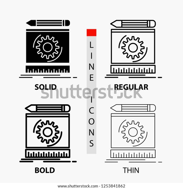 Draft,\
engineering, process, prototype, prototyping Icon in Thin, Regular,\
Bold Line and Glyph Style. Vector\
illustration