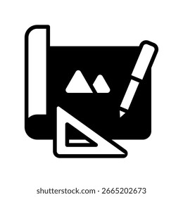 Icono de dibujo de glifo Icono de ilustración mini. Uso Para El Concepto Moderno, Impresión, Ui, Ux Kit, Web Y Desarrollo De App. Vector Relacionado Con La Oficina, La Educación, El Examen Y Más