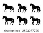 Draft Horse Silhouettes Black Clipart Set, Shire Horse Silhouette Vector Bundle