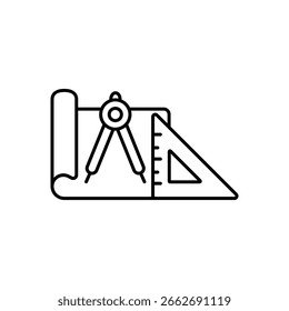 Icono de línea de boceto de idea de borrador: concepto inicial y símbolo de esquema de proceso de diseño