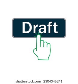 Draft key.The hand presses the button to buy online vector icon on white isolated background.