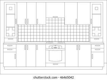 Draft of kitchen. Kitchen interior. Kitchen furniture. Vector illustration
