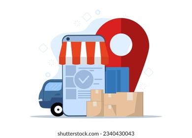 pedido de borrador enviado, pedido recibido, pedido aprobado. Sistema de seguimiento de paquetes, compras digitales, distribución de compras en línea ilustraciones vectoriales abstractas. ilustración vectorial plana.