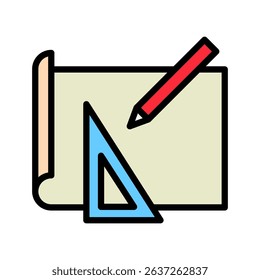 Draft Plan mini illustration outline color icon, use for research and development, education, industry, UI, UX kit, app and web development, digital or print.