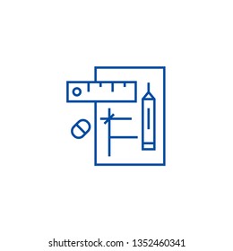 Draft project line icon concept. Draft project flat  vector symbol, sign, outline illustration.