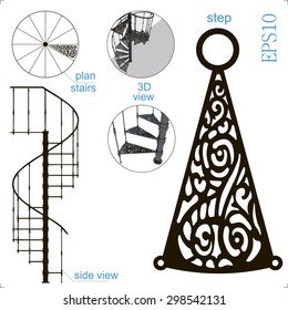 Draft project spiral stair white background  Design solution for the steps metal casting  Vector illustration 