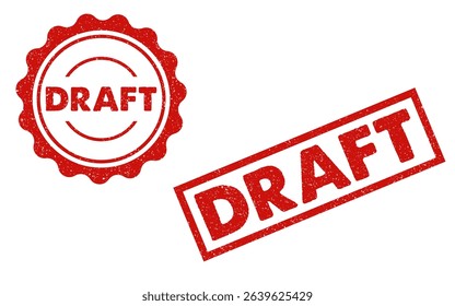 Draft red ink rubber stamps sign symbol grunge effect round and rectangle seals assignment office documentation business report thesis blueprint novel book tag badge label