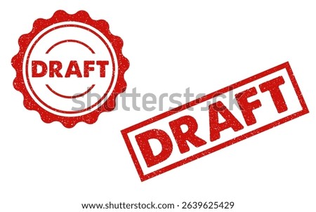 Draft red ink rubber stamps sign symbol grunge effect round and rectangle seals assignment office documentation business report thesis blueprint novel book tag badge label
