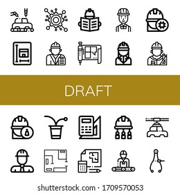 definir iconos simples de borrador. Contiene iconos tales como Manufactura, Blueprint, Ingeniería, Arquitecto, Beer pong, Fabricante, Caliente, se pueden utilizar para web, móvil y logotipo