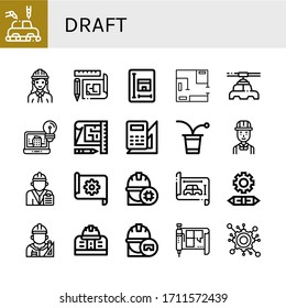 definir iconos simples de borrador. Contiene iconos como Fabricación, Ingeniero, Diseño, Fabricante, Arquitectura, Ingeniería, Beer pong, Arquitecto, pueden ser utilizados para web, móvil y logotipo