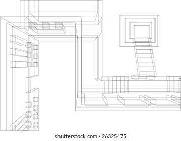 Draft view of architecture fragment. 3d model render.