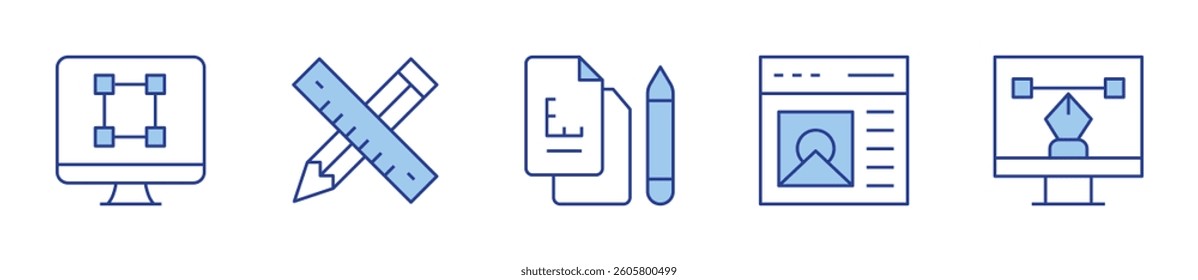 draft, web design, graphic design, pencil. Design Icon vector illustration. Line Duotone style. Editable stroke.
