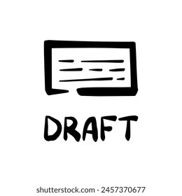 Draft word lettering with marker, brush strokes doodle elements. Work, business-related hand drawn word and icon illustration. Sticker, banner, badge, presentation object vector