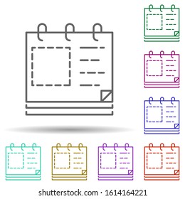 Draft, writing calendar multi color style icon. Simple thin line, outline vector of editorial design icons for ui and ux, website or mobile application