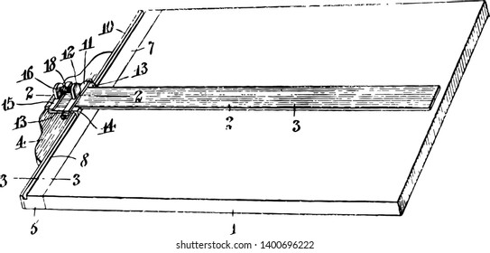 Drafting Appliance which facilitates the use of drawing straight lines draft hood to cool combustion products entering the chimney and prevent updrafts or downdrafts vintage line drawing or engraving