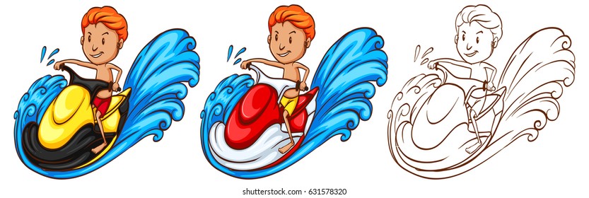 Drafting character for man riding waterscooter illustration