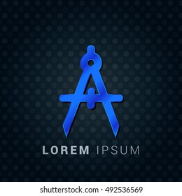 Drafting Compas Blue metallic chromium precious Icon / Logo Design