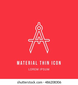 Drafting Compas Bright Red Material Designed Line Thin Flat Icon / Logo