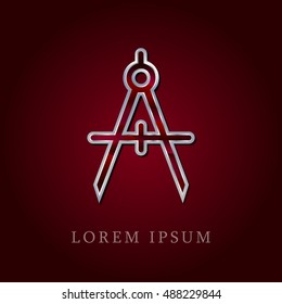 Drafting Compas Red Crystal Ruby With Silver Precious Jewel Icon / Logo Design