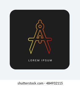 Drafting Compas Red & Orange gradient attractive line thin icon / logo design