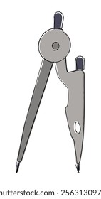 Drafting Compass in hand drawn cartoon sketch style. Vector illustration of a geometric tool for drawing circles, isolated on white.
