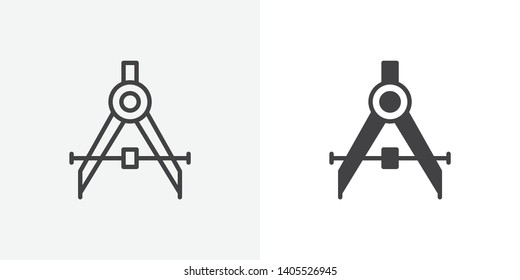 Drafting compass icon. line and glyph version, Divider outline and filled vector sign. linear and full pictogram. Symbol, logo illustration. Different style icons set