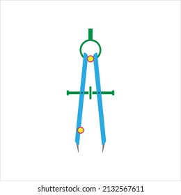 Drafting Compass Icon, Pair Of Compasses, Technical Drawing Instrument Vector Art Illustration