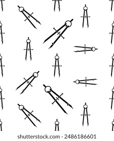 Drafting Compass Icon Seamless Pattern, Pair Of Compasses, Technical Drawing Instrument Vector Art Illustration