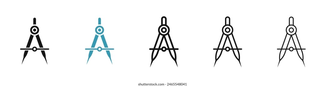 Drafting compass icon set. architect architecture drawing tool vector icon. measure geometry drafting compass symbol for UI designs.