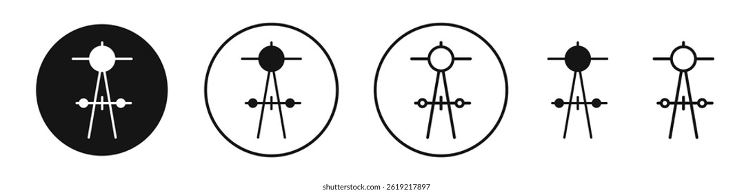 Drafting compass icons set in solid black and stroke line style