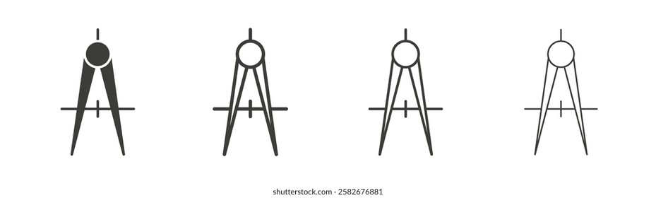 Drafting compass icons set vectors graphic designs