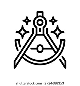 Ícone de linha de bússola de desenho, símbolo de contorno para desenho técnico, projeto de engenharia, geometria arquitetônica, desenho de precisão e ferramenta matemática. Ícone de sinal vetorial.