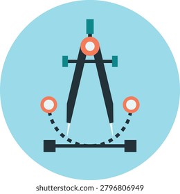 Drafting compass tool icon drawing a curve on a blue circle background