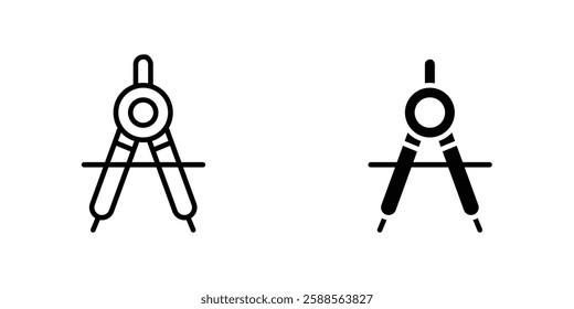Drafting compass vectors icons set in filled and strokes on white background