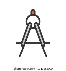 drafting compasses, Filled outline icon, handyman tool and equipment set