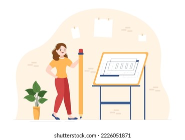 Drafting, Engineer or Architect Working on Drawing Board Projecting and Draft in Flat Cartoon Hand Drawn Templates Illustration