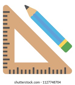 Drafting tools, pencil and set square flat icon