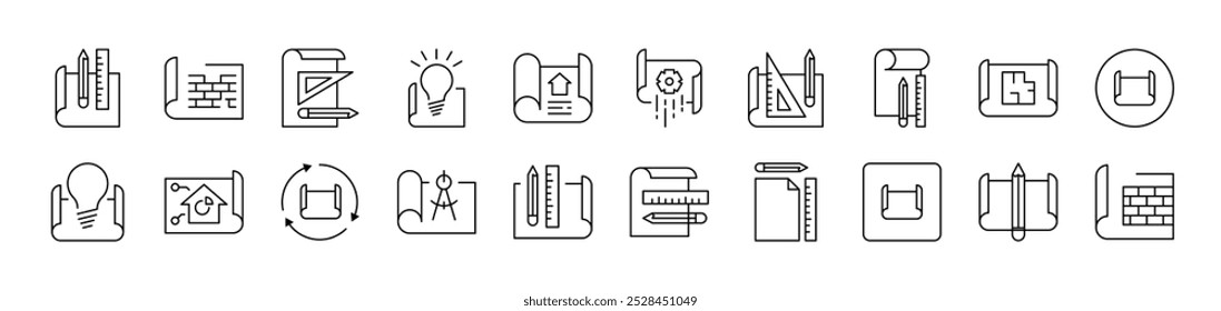 Drafts and Drawings Simple Isolated Line Icons Collection. Editable Stroke. Suitable for Web Sites, Books, Cards, Apps