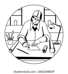 Draftsman illustration in glyph style 