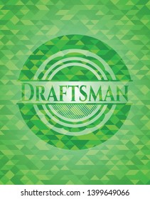 Draftsman realistic green emblem. Mosaic background. Vector Illustration. Detailed.